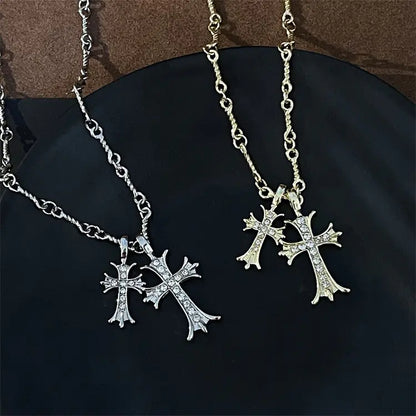 Double Cross Vintage Cross Long Pendant Necklace