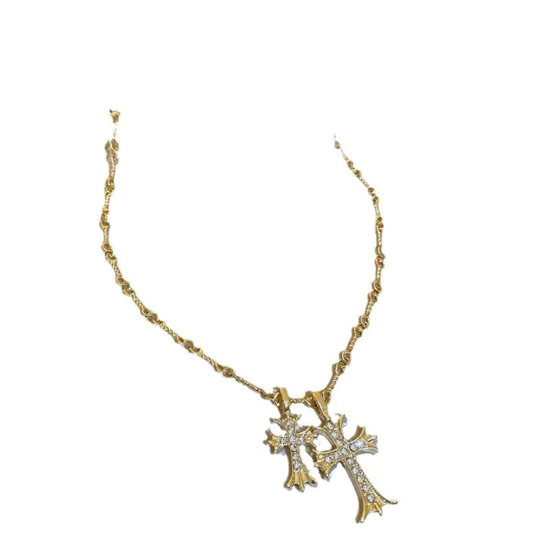 Double Cross Vintage Cross Long Pendant Necklace