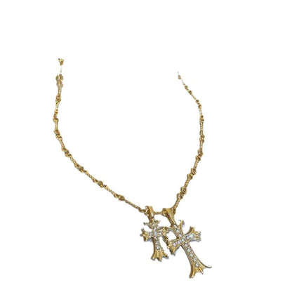 Double Cross Vintage Cross Long Pendant Necklace