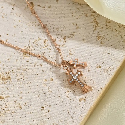 Double Cross Vintage Cross Long Pendant Necklace